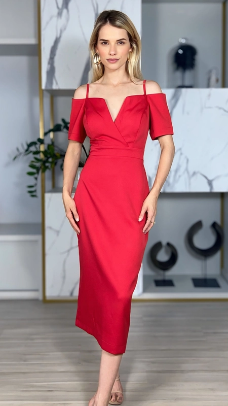 vestido midi serena decote duplo