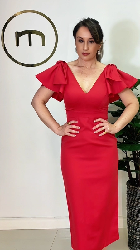 vestido midi estruture manga laço
