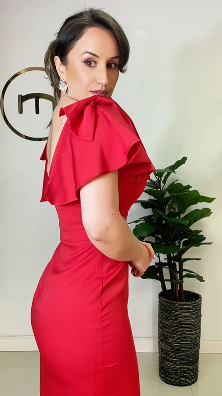 vestido midi estruture manga laço
