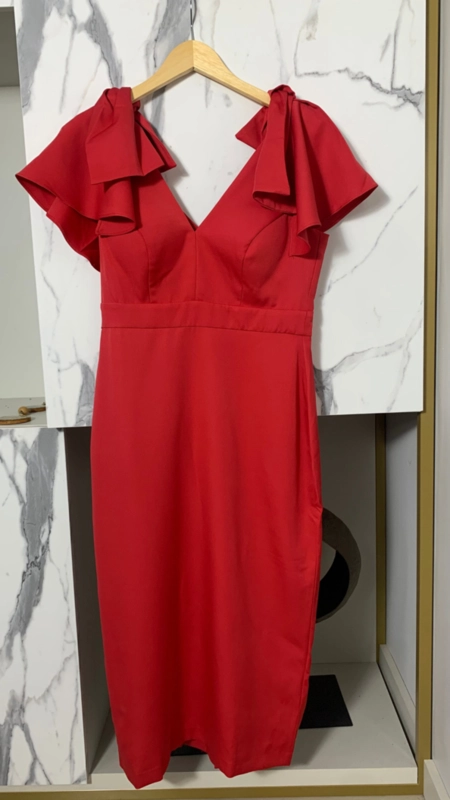 vestido midi estruture manga laço