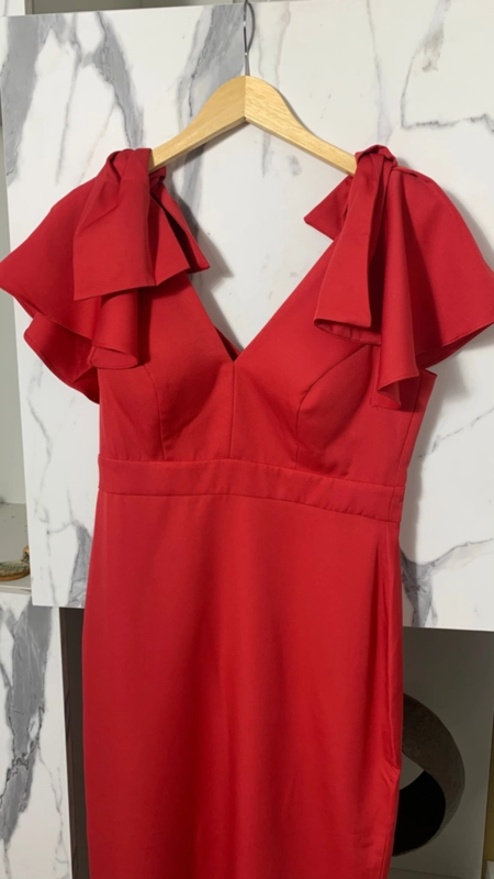 vestido midi estruture manga laço