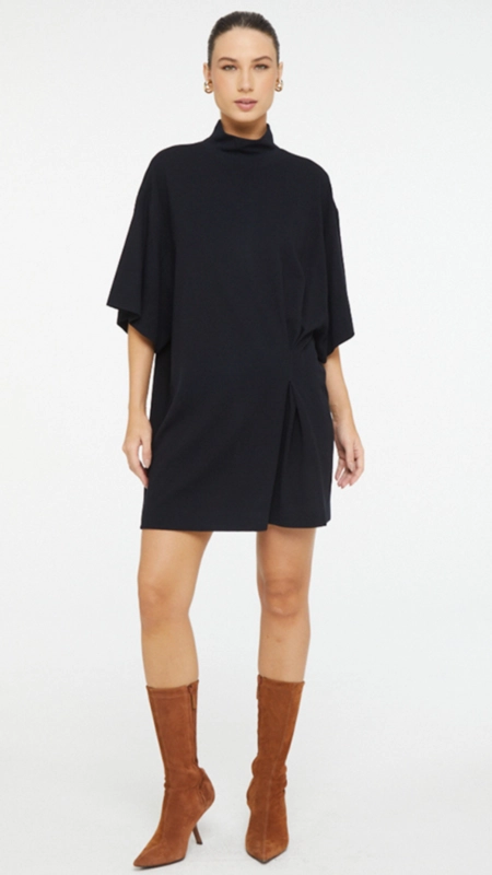 vestido curto animale malha crepe franzido