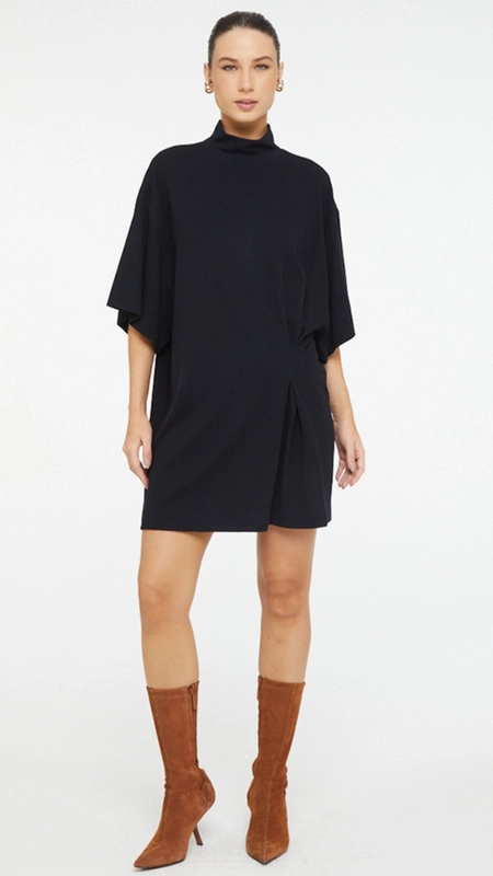 vestido curto animale malha crepe franzido