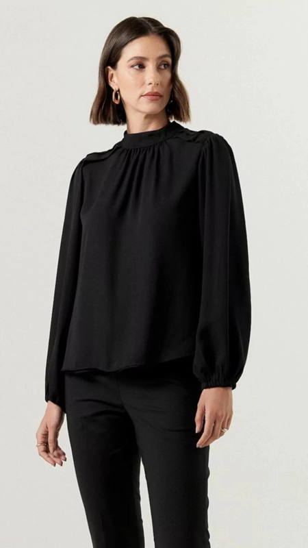 blusa crepe manga longa gola alta elegance