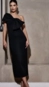 Vestido midi kim um ombro laço