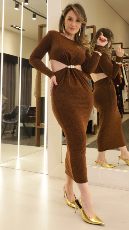Vestido merlyn vazado manga longa