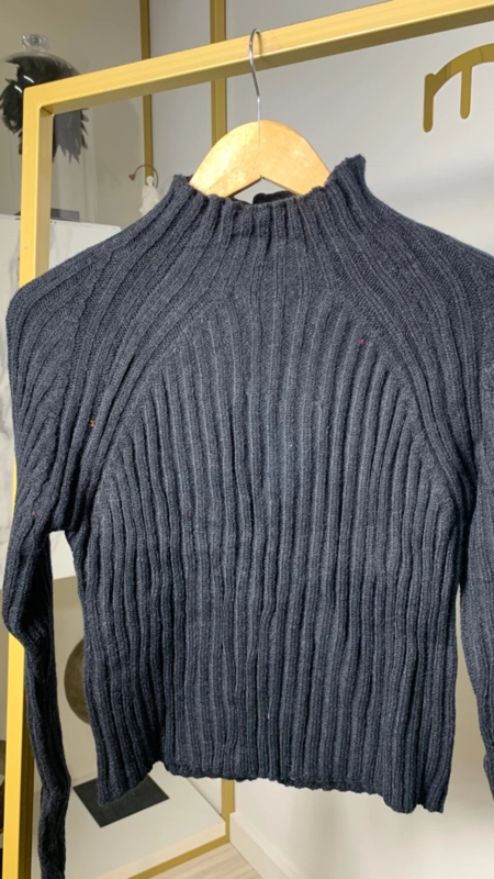 blusa tricot canelada gola alta