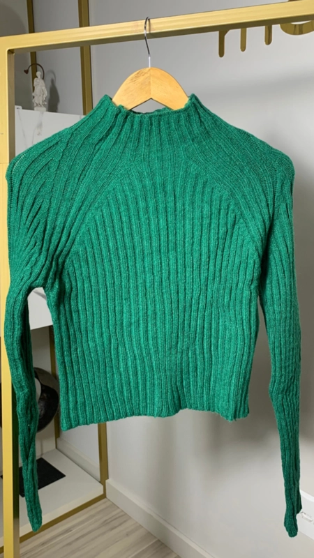blusa tricot canelada gola alta