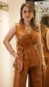 conjunto calça e colete pu fashion chic