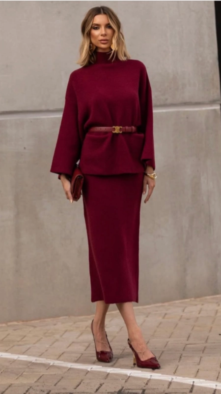 conjunto tricot blusa e saia midi lia