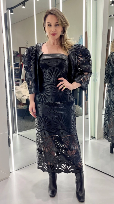 vestido midi pu laser cut