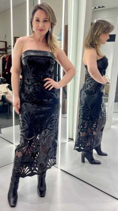 vestido midi pu laser cut
