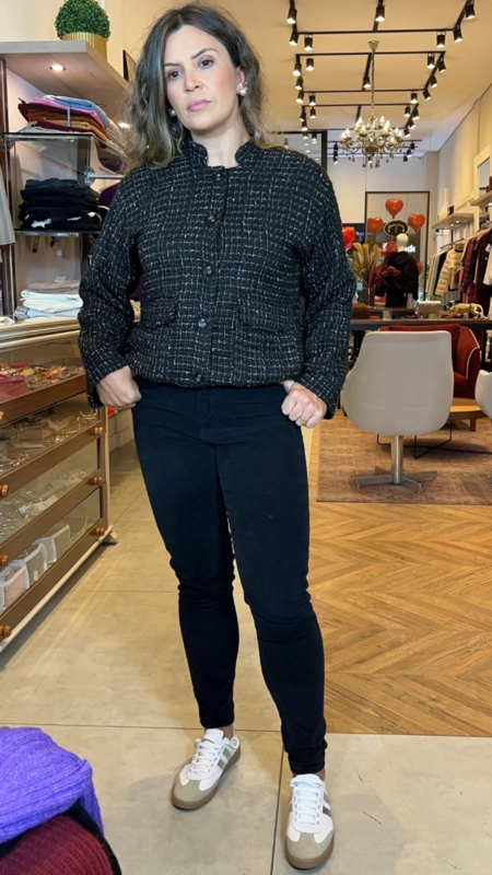 casaco bomber tweed chic