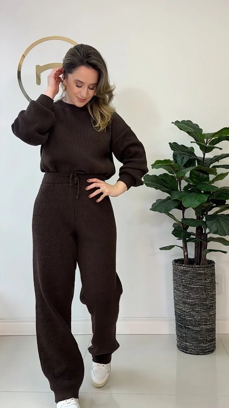 conjunto tricot calça e blusa talia