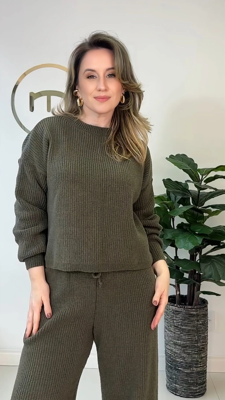 conjunto tricot calça e blusa talia