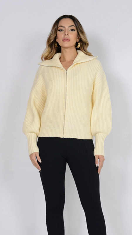 blusa tricot zíper gola french