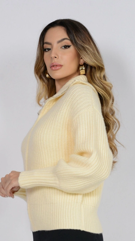 blusa tricot zíper gola french
