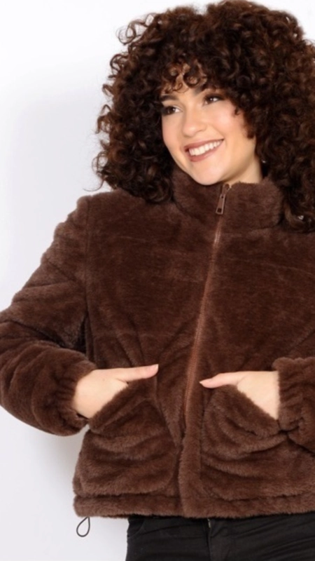 jaqueta puffer dupla face nylon teddy