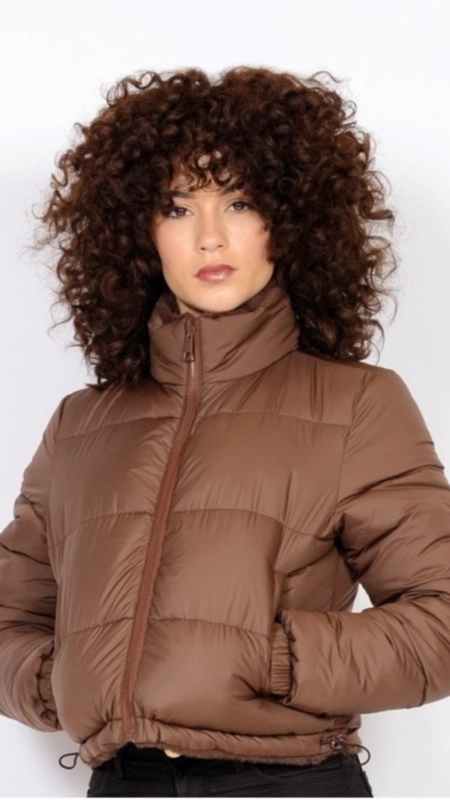jaqueta puffer dupla face nylon teddy