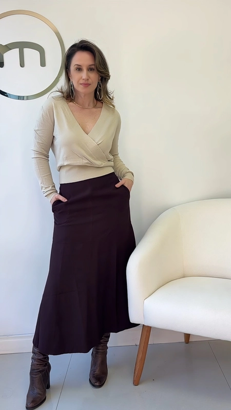 Blusa tricot toque modal decote v