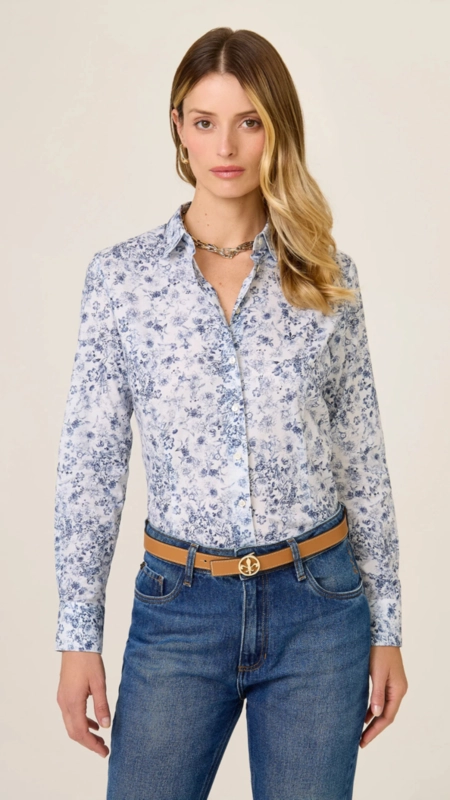 camisa dudalina slim ml blue flower