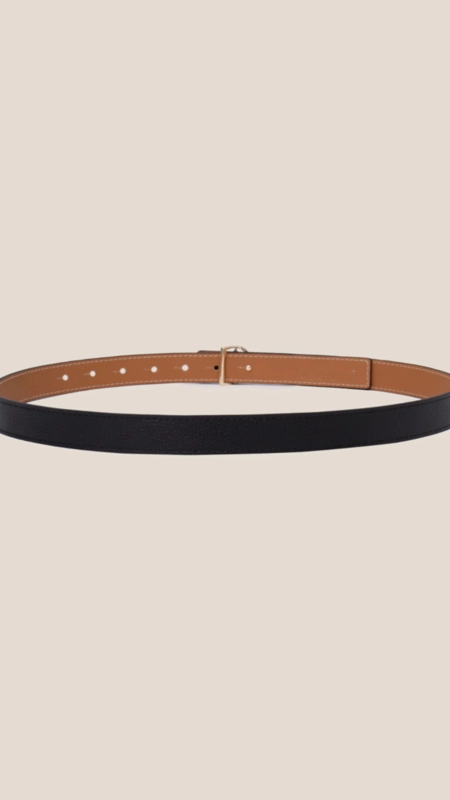 cinto dudalina dupla face flor de liz preto/camel