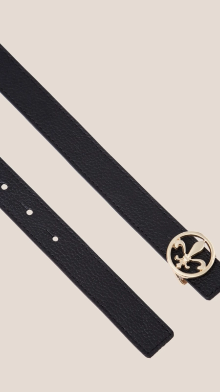 cinto dudalina dupla face flor de liz preto/camel