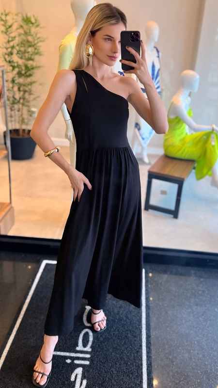 vestido midi animale recorte ombro