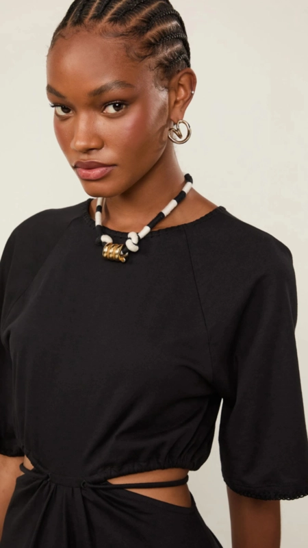 vestido midi malha animale cut bordado