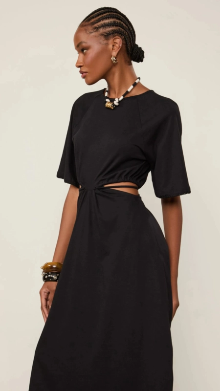 vestido midi malha animale cut bordado