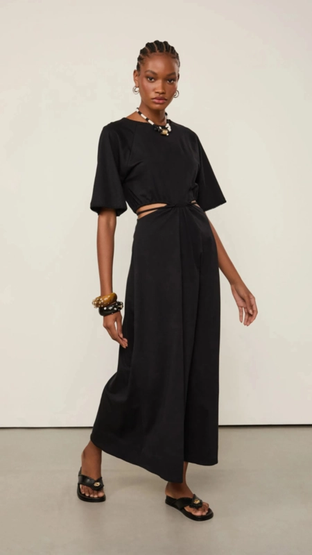 vestido midi malha animale cut bordado