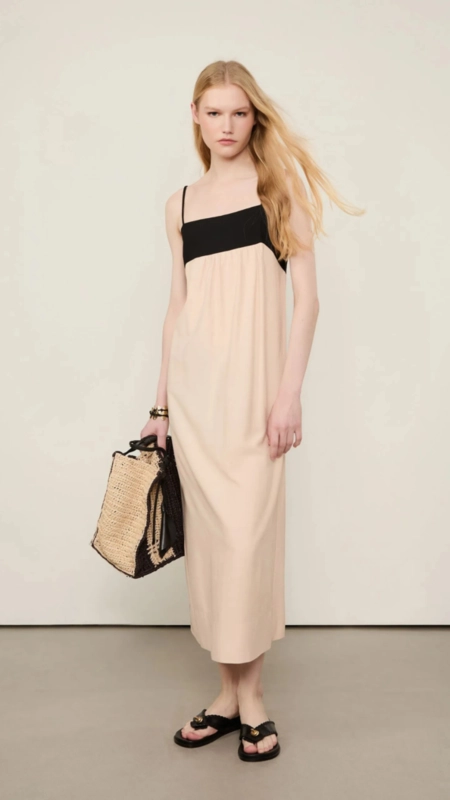 vestido midi reto animale bicolor