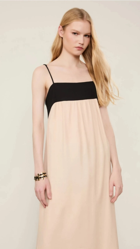 vestido midi reto animale bicolor