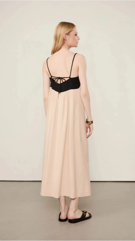 vestido midi reto animale bicolor