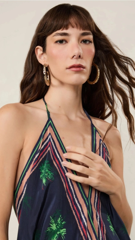 vestido midi animale decote v lenço coqueiro