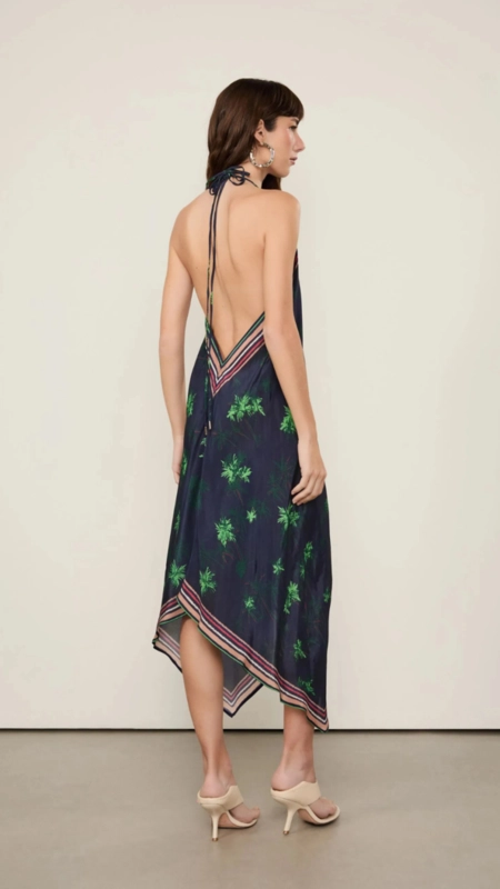 vestido midi animale decote v lenço coqueiro