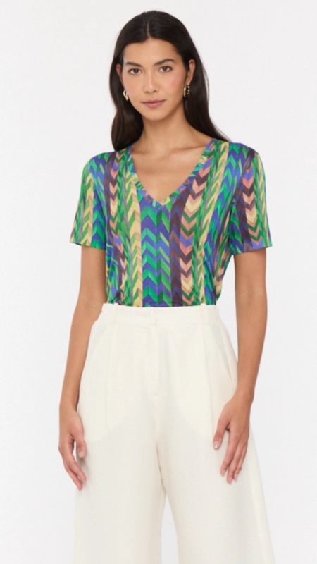 camiseta animale decote v  chevron colagem