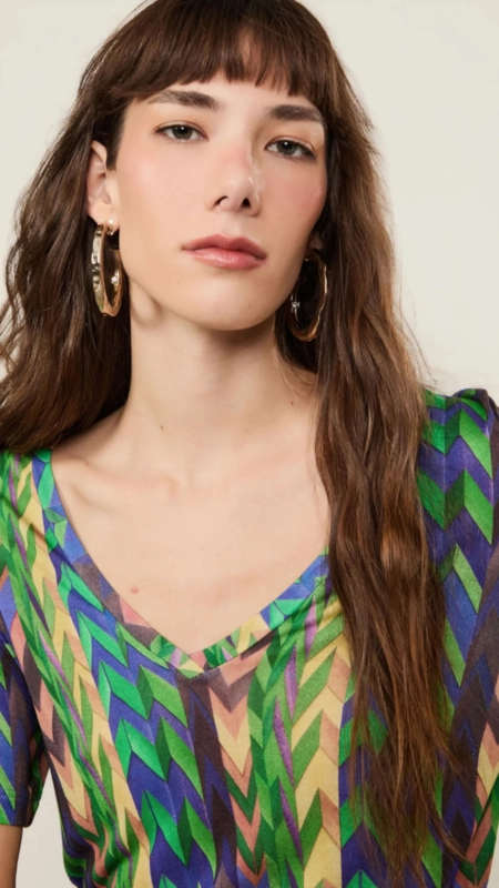 camiseta animale decote v  chevron colagem