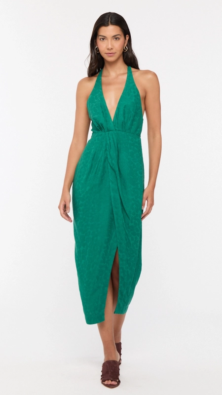 vestido midi animale pareo jacquard onça