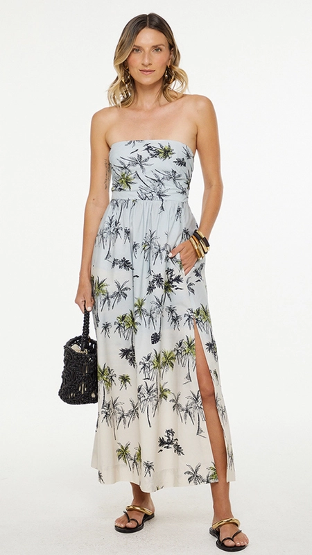 vestido midi animale algodão fig coqueiros