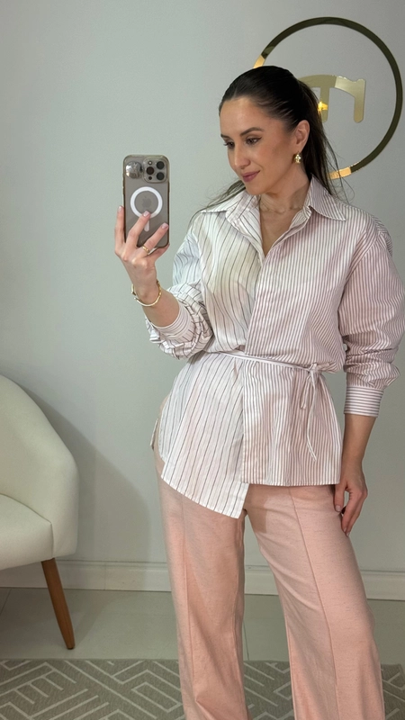 camisa animale tricoline amarração com top