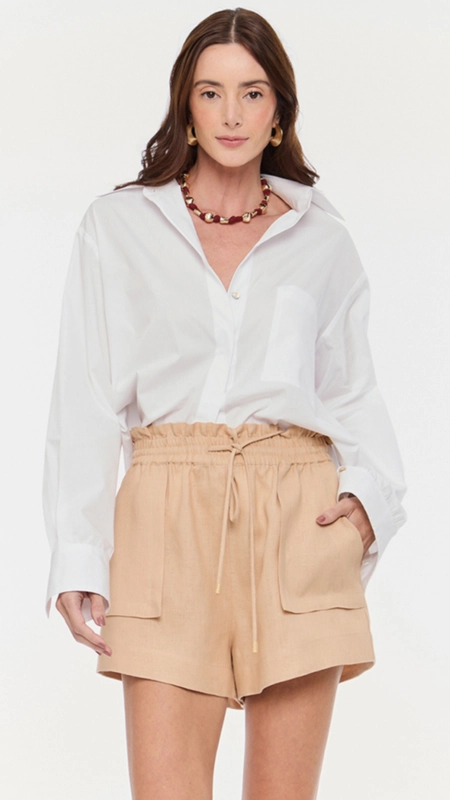 short animale amplo linho natural