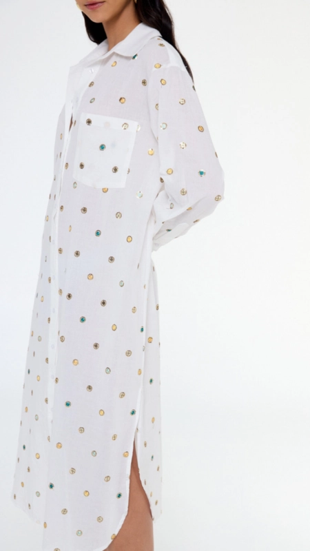 vestido chemise algodao bordado animale jeans