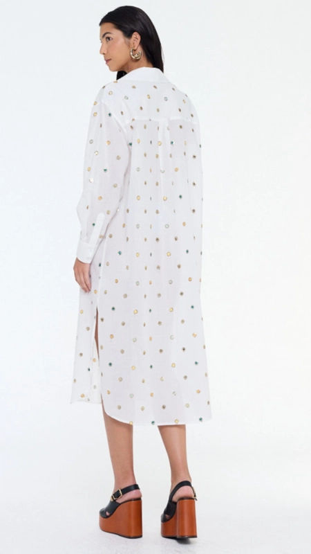 vestido chemise algodao bordado animale jeans