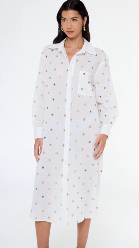 vestido chemise algodao bordado animale jeans