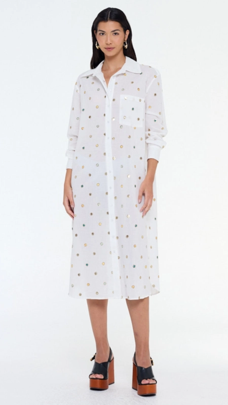 vestido chemise algodao bordado animale jeans