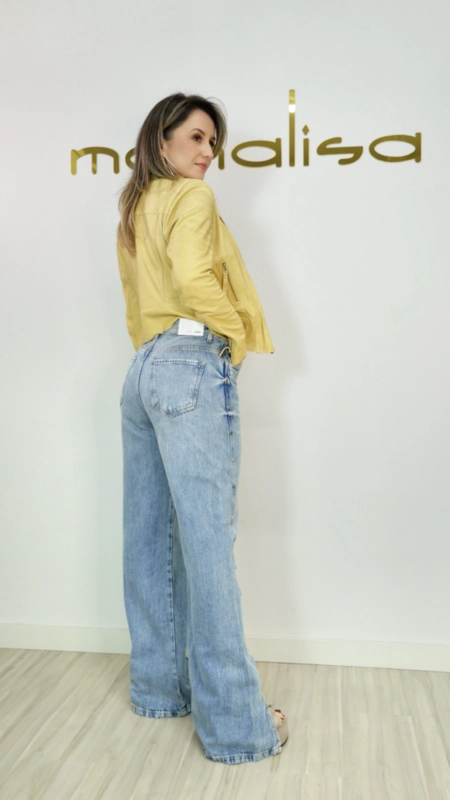 calça jeans reta tachas fenda na barra animale jeans