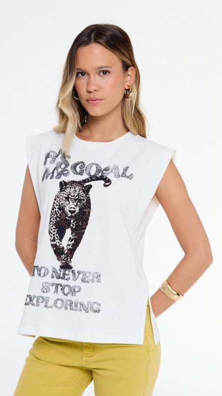 camiseta malha onça blur animale jeans