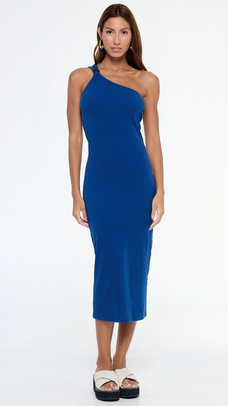 vestido malha um ombro animale jeans