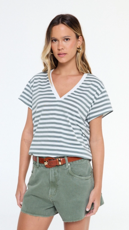 blusa malha listrada decote v animale jeans